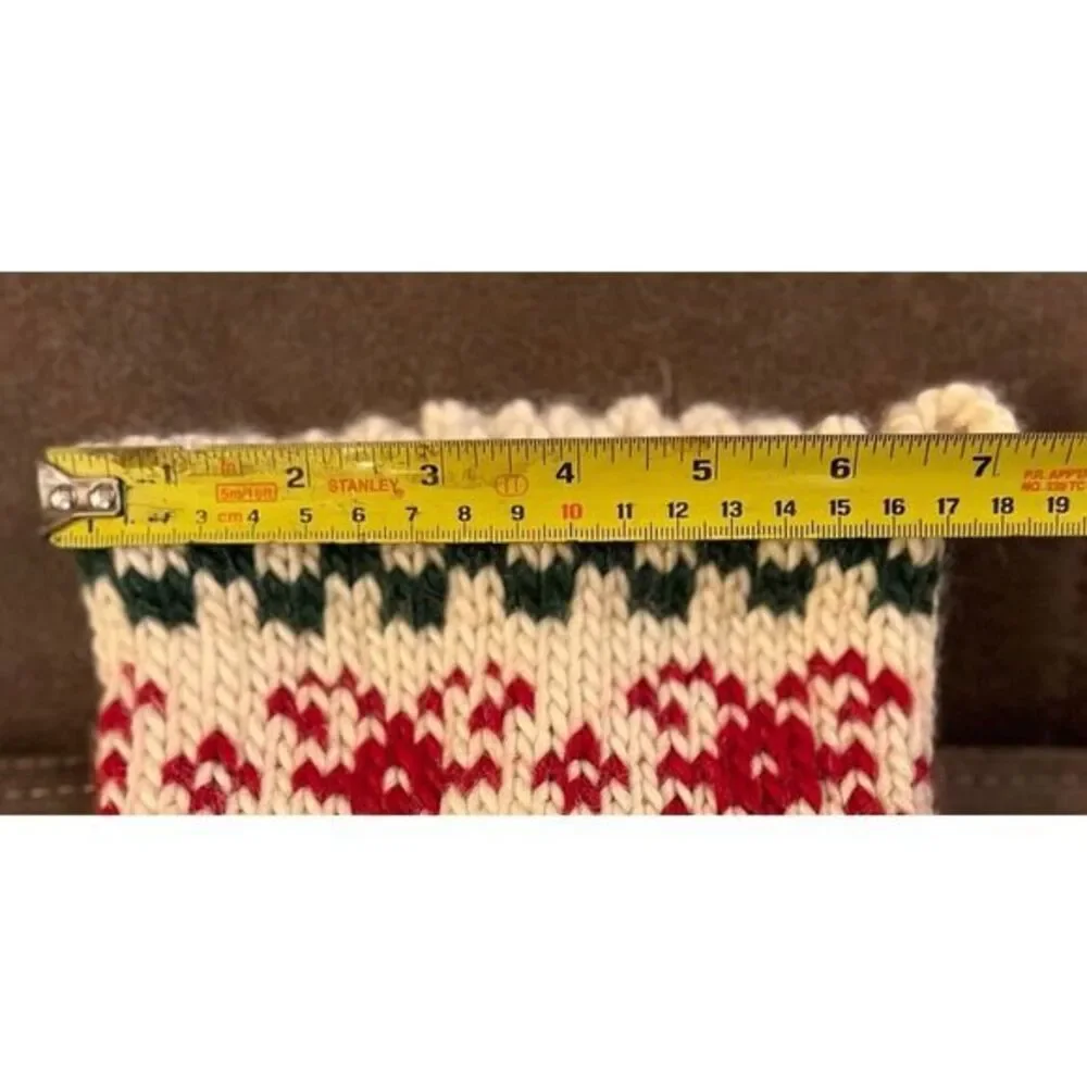 Hand Knit Ivory Christmas Stocking with Ice Skate‎ Sweater Print 18x7 Inches
